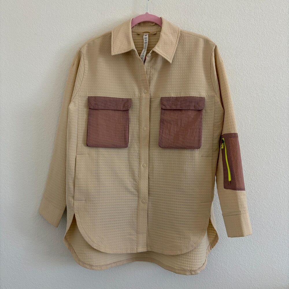Lululemon Grid Fleece Hiking Overshirt Womens Size 6 Prosecco/Pink Clay